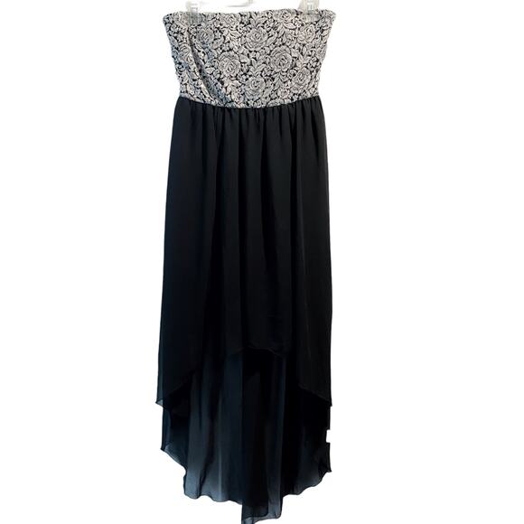 MyMichelle Black Silver Floral Sequin Strapless Dress Womens size L - Picture 1 of 8